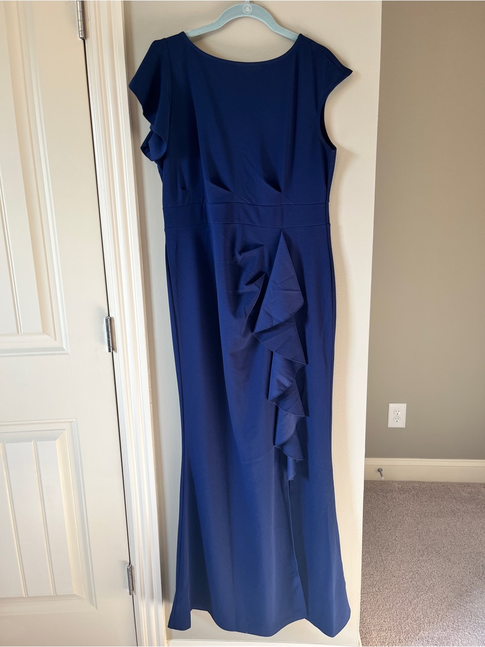 Elegant Women's Navy Blue Ruffle Evening Dress XL